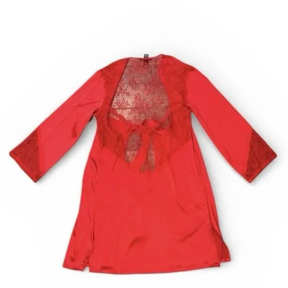 Victorias Secret Chantilly Robe Women XS/S Red Lace Back Satin Kimono Lingerie - Picture 3 of 12